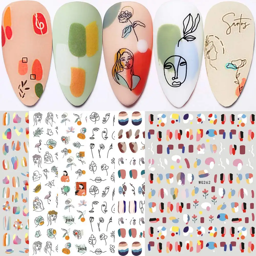 

Graffiti Fun Nail Art Stickers, Abstract Lady Face Rose Leaf 3D Self-Adhesive Nail Decals for Women Girls