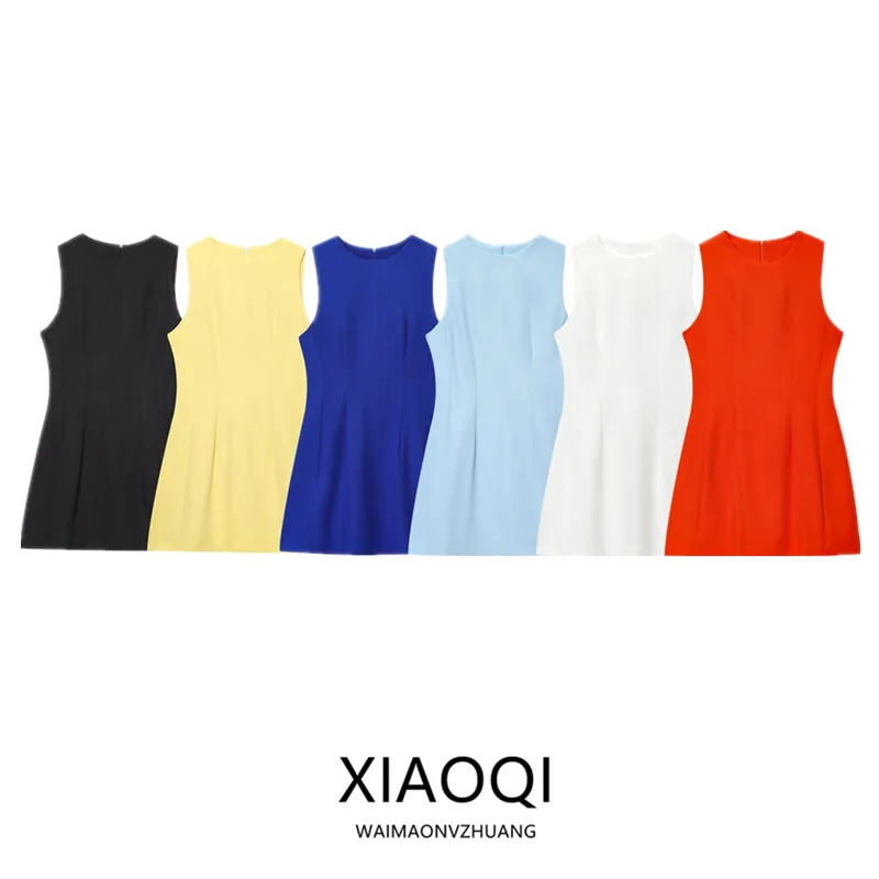 Summer New Arrival Women's Faion Slim Fit Fluffy round Ne Svel ort Dr Versatile High Waist Cotton Blend Dr