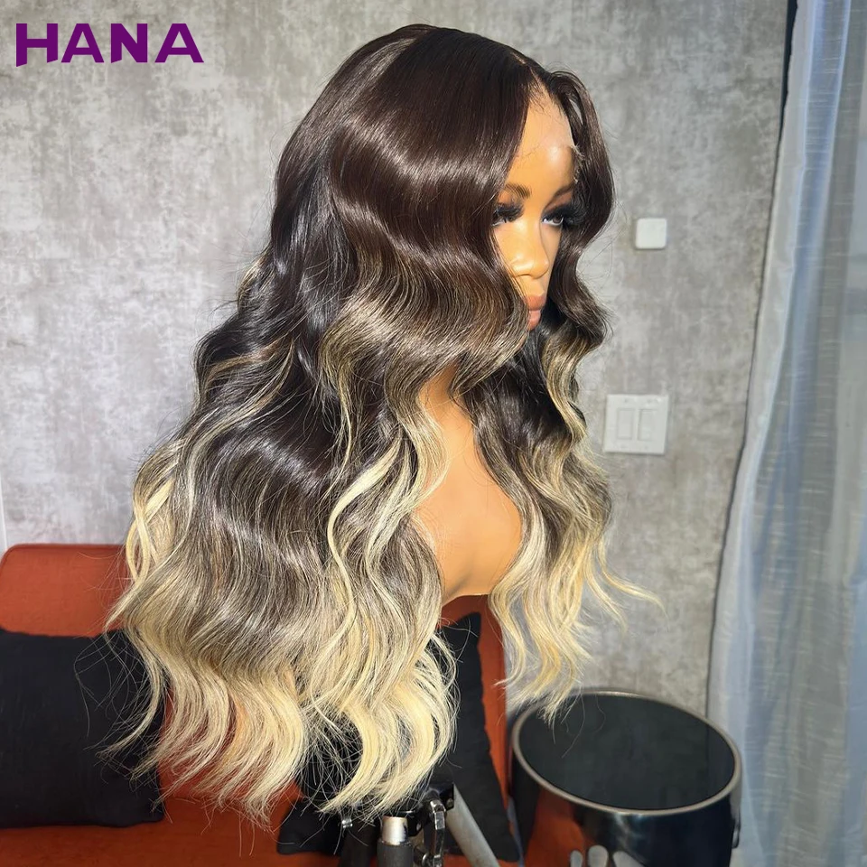 13x6 Spitze Frontal Perücke vor gezupft Remy 5x5 Spitze Verschluss Perücke schwarz mit Honig blond Highlight farbige Echthaar Perücken für Frauen