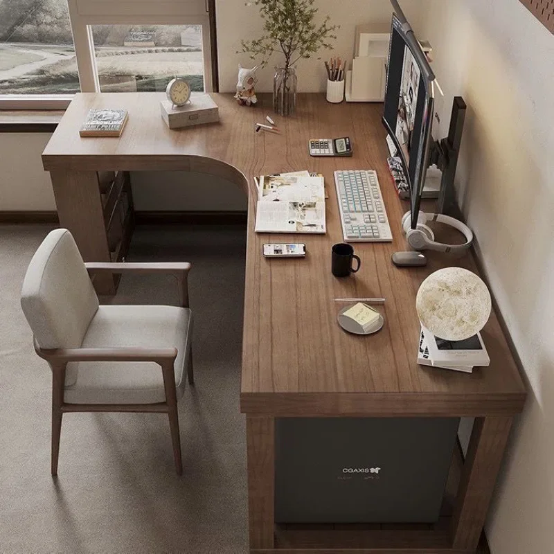 Solid Wood Corner Desk Bookshelf Combination