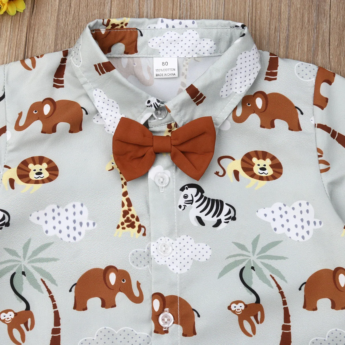 Pudcoco 1-6Y Summer Baby Boys 3Pcs Clothes Sets Fashion Infant Animal Print Shirts Top Solid Brown Shorts Children\'s Sets