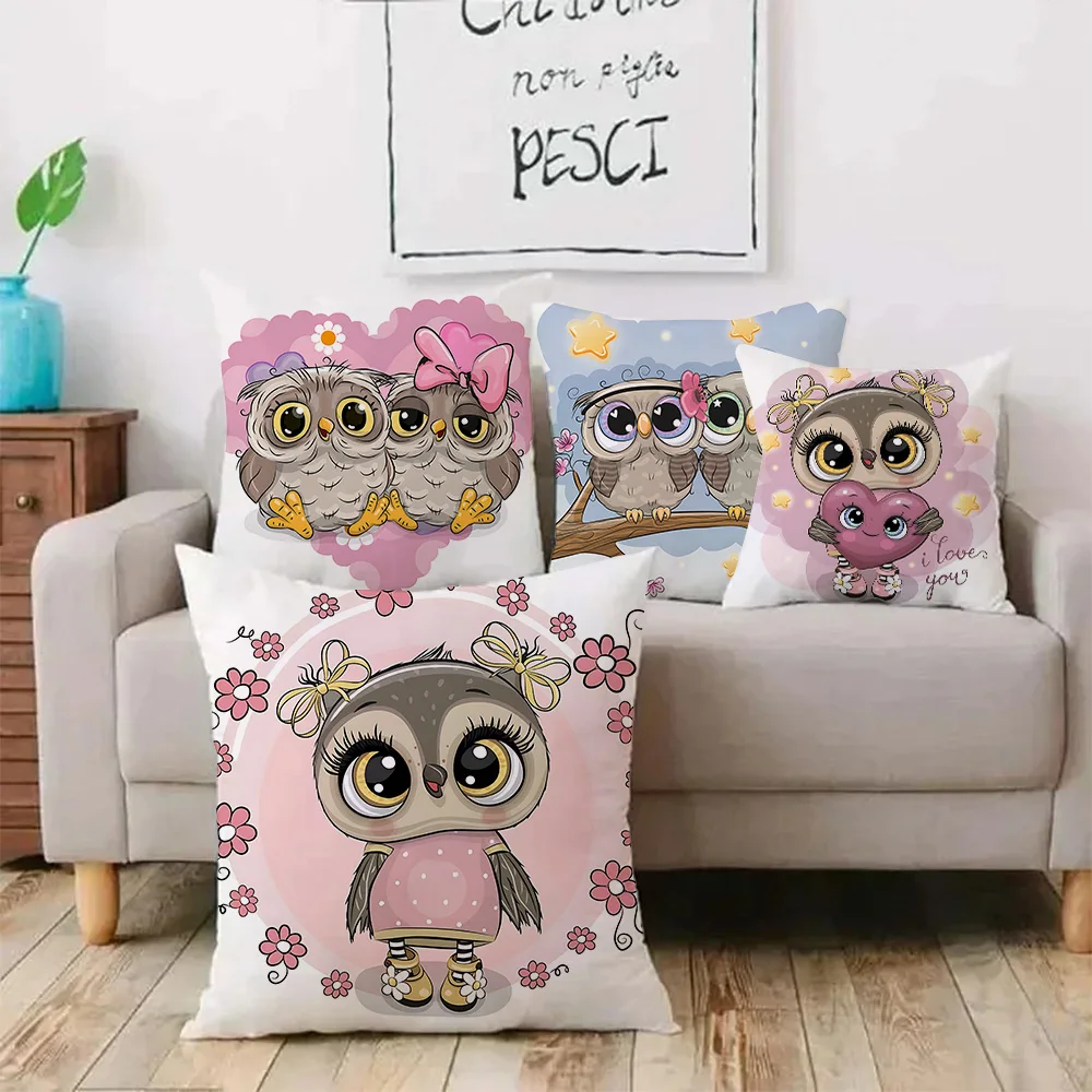 Cute Cartoon Owl Pillow Covers Cartoon Sofa Decorative Home Double-sided Printing Short Plush Cute Cushion Cover