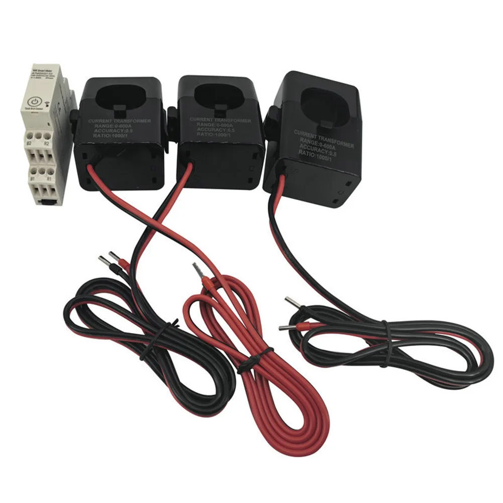 3x230V 400V Three Phase Smart Meter 600A DIN Rail Mount with Split Core for Tuya App Real Time kWh kW kVar Monitoring