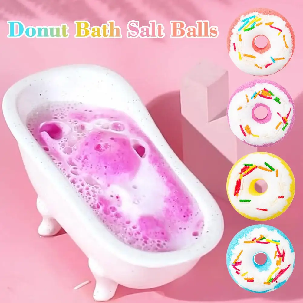 Donut Shaped Bath Salt with Moisturizing Oil, Fizzy Effervescent Bath Salt Ball for Relaxation, Skin Care Gift for Women