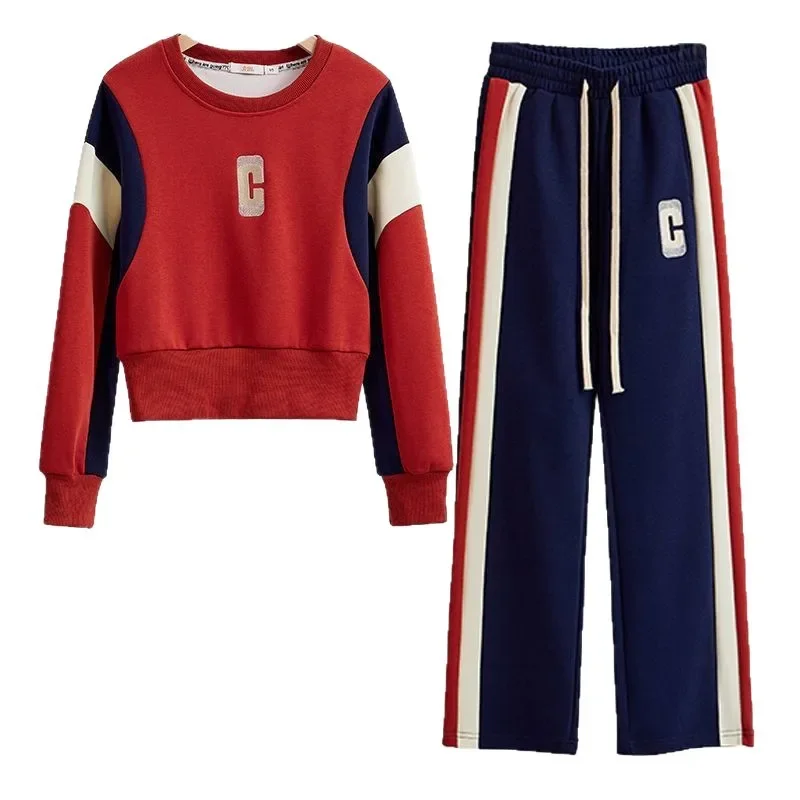 الراقية مجموعة ملابس رياضية المرأة الخريف عارضة قطعتين دعوى اللون كتلة البلوز المألوف مجموعة كاملة #5