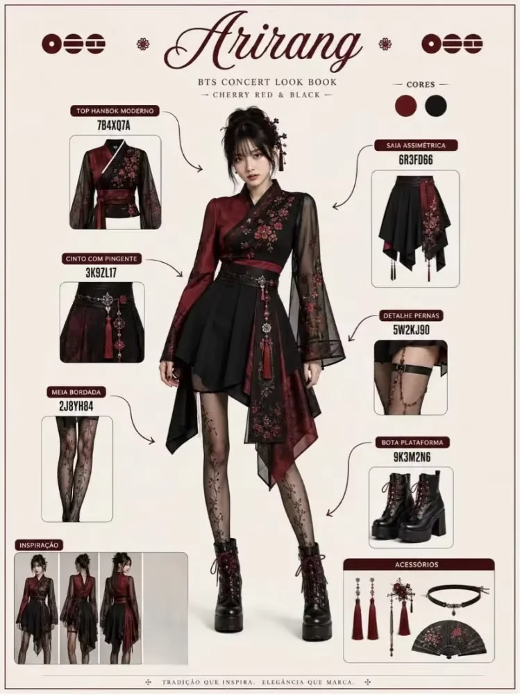 TL 2026 Vintage Black and Red Hanbok Korean Performance Dress Full Sleeves Jacket Spaghetti Straps Top Mini Skirt Customized