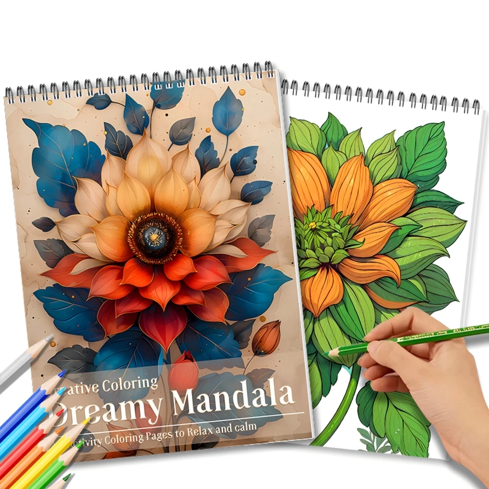 كتاب تلوين ماندالا الزهور للبالغين، مطبوع على جانب واحد، 24 صفحة، فن يدوي الصنع للبالغين لتخفيف القلق والاكتئاب