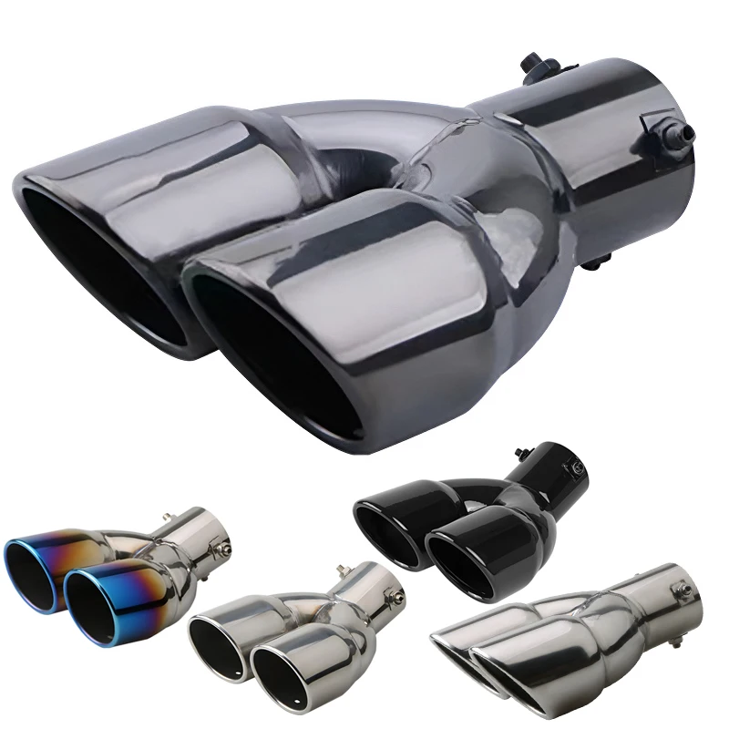 Universal 63mm Auto Einlass Doppel Spitze Hinten Auspuff Spitze Endrohr Schalldämpfer Verdicken Edelstahl Auto Schalldämpfer Spitze Chrom runde Rohr