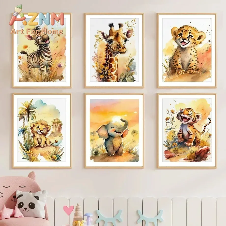 Zebra Elephant Tiger Lion Giraffe Cheetah Safari Nursery Minimalist Wall  Print Canvas Painting Posters for Home Decor