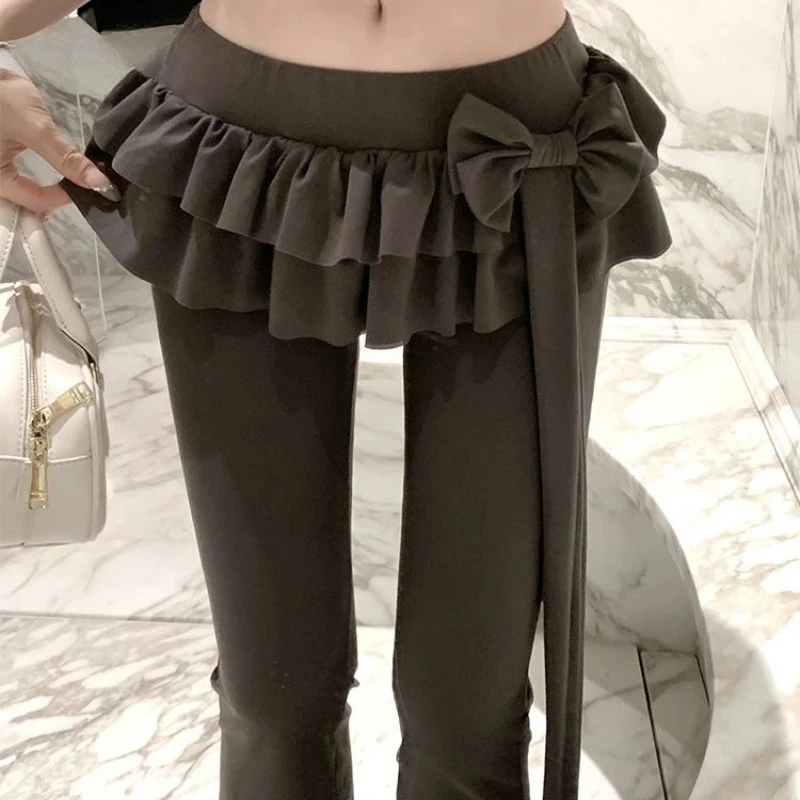 

Soft Girl Cake Fake Two Piece Skirt Pant Female Harajuku Style Y2k Sexy Slim Fit Slightly Flared Wide Leg Pant