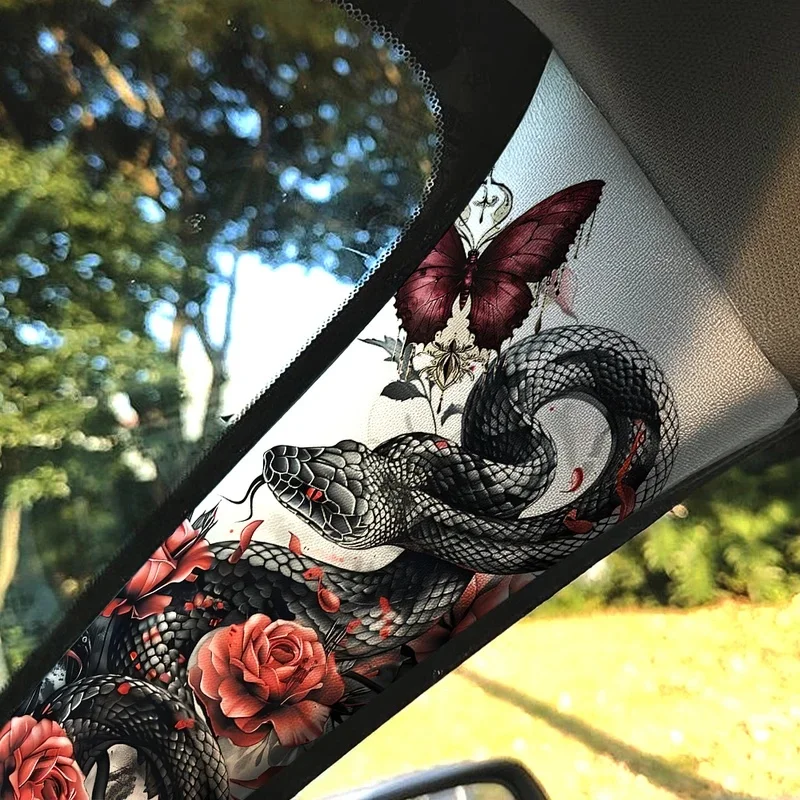 2Pcs Car A Pillar Decor Stickers Snake Rose Butterfly Print DIY Modified Interior Vinyl Decals Car Styling
