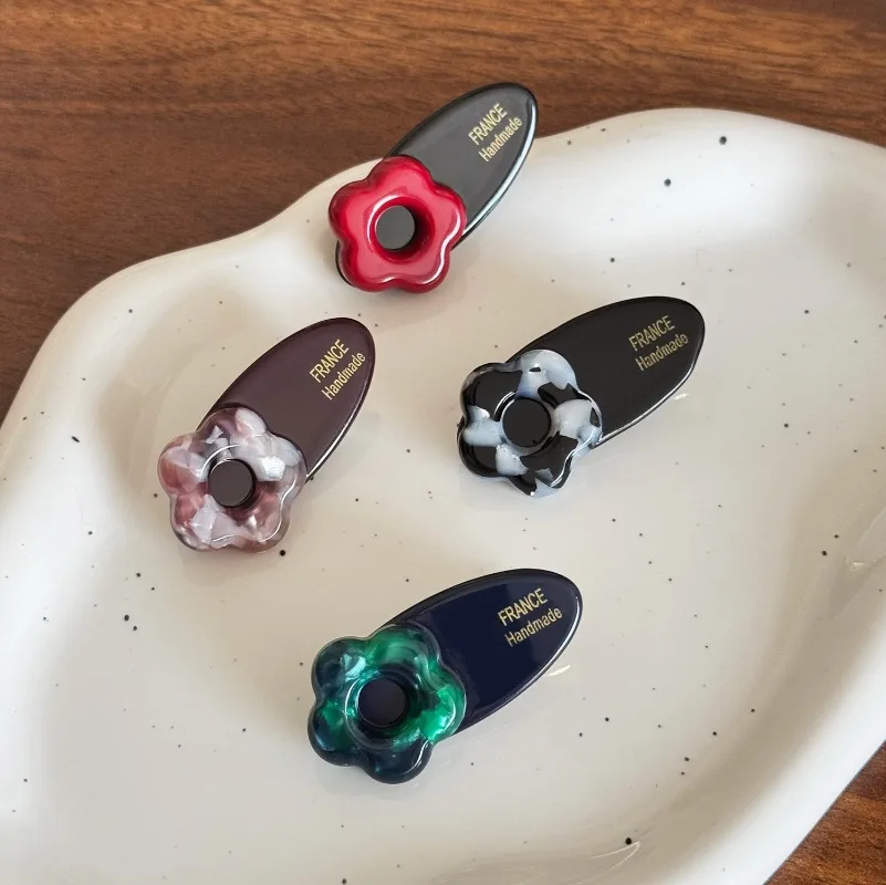 Korean Versatile Sweet Flower Acetate Hairpin Design Sense Broken Hair Duck Beak Clip Bangs Side Clip Hairpin Headgear
