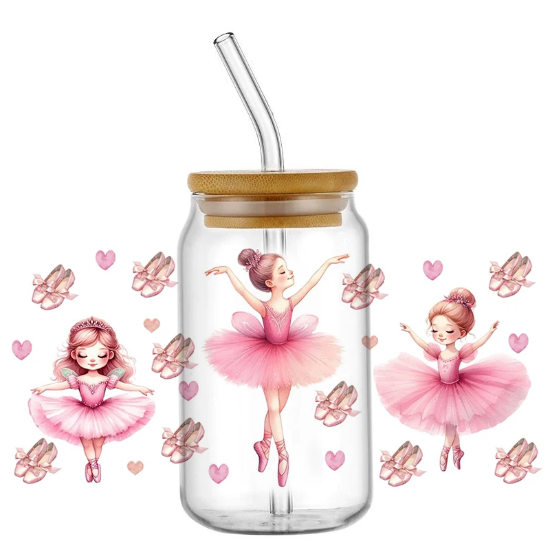Cartoon Ballerina Girl 16OZ UV DTF Cup Wrap Transfer Sticker cartoon Label DIY Durable Waterproof Logo For Libbey Glass decor