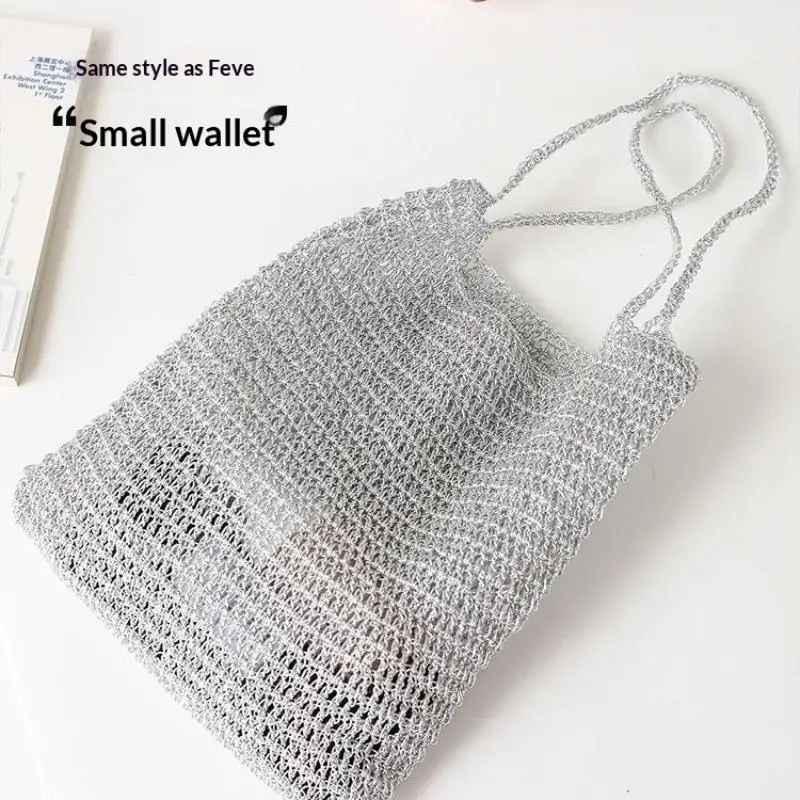 Rollo de 200M de Hilo de Seda Plateado Brillante, Hilo Fino para Crochet, Tejido a Mano, Accesorio de Costura para Cárdigan de Verano