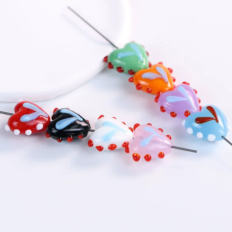 5pcs 16mm Rabbit ears Heart Shape Lampwork Glass Beads For Jewelry Making DIY Bracelet Necklace Earring Accessories