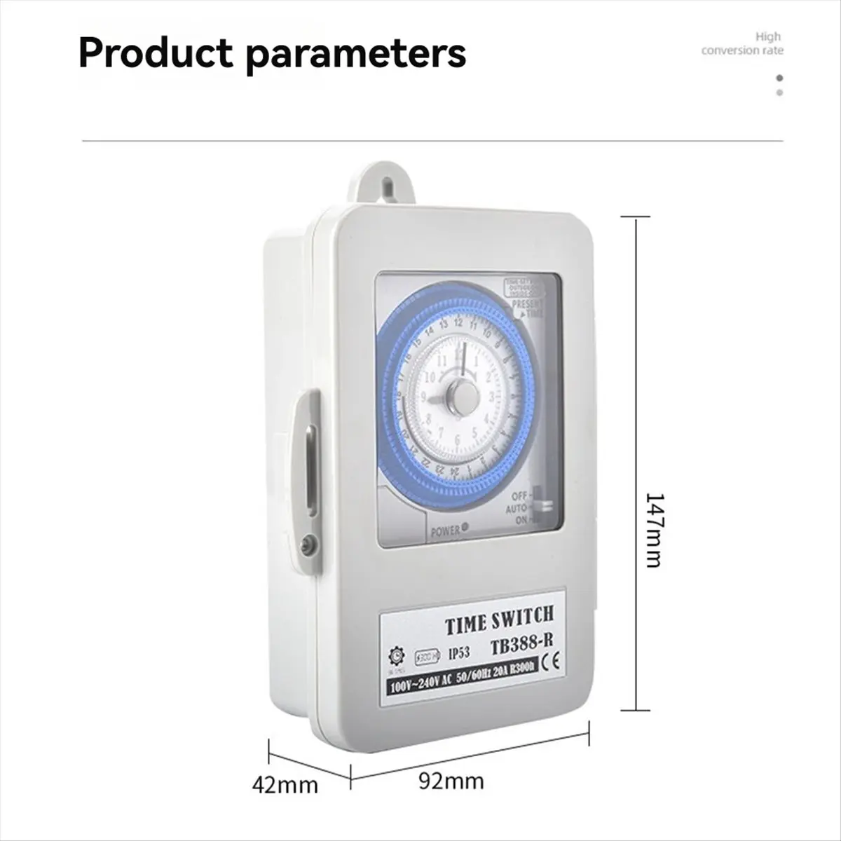 【New!】 TB388R Mechanical 24 Hours Timer Switch IP53 Programmable Electrical Timer Switch Box AC100-240V 15 Minutes Interval