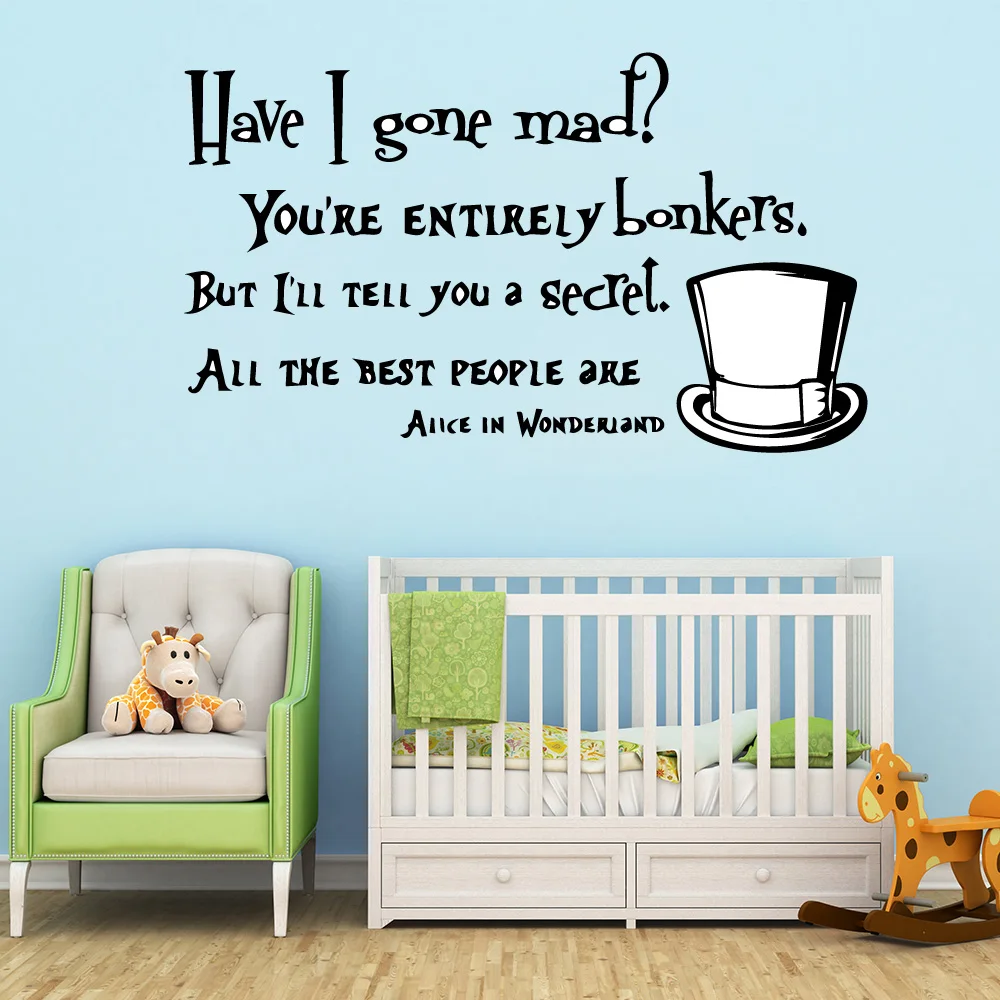 Cartoon Alice In Wonderland Vinyl Wall Sticker English Quote Wall Art Decor For Kids Rooms Babys Room Nursery Mural Poster