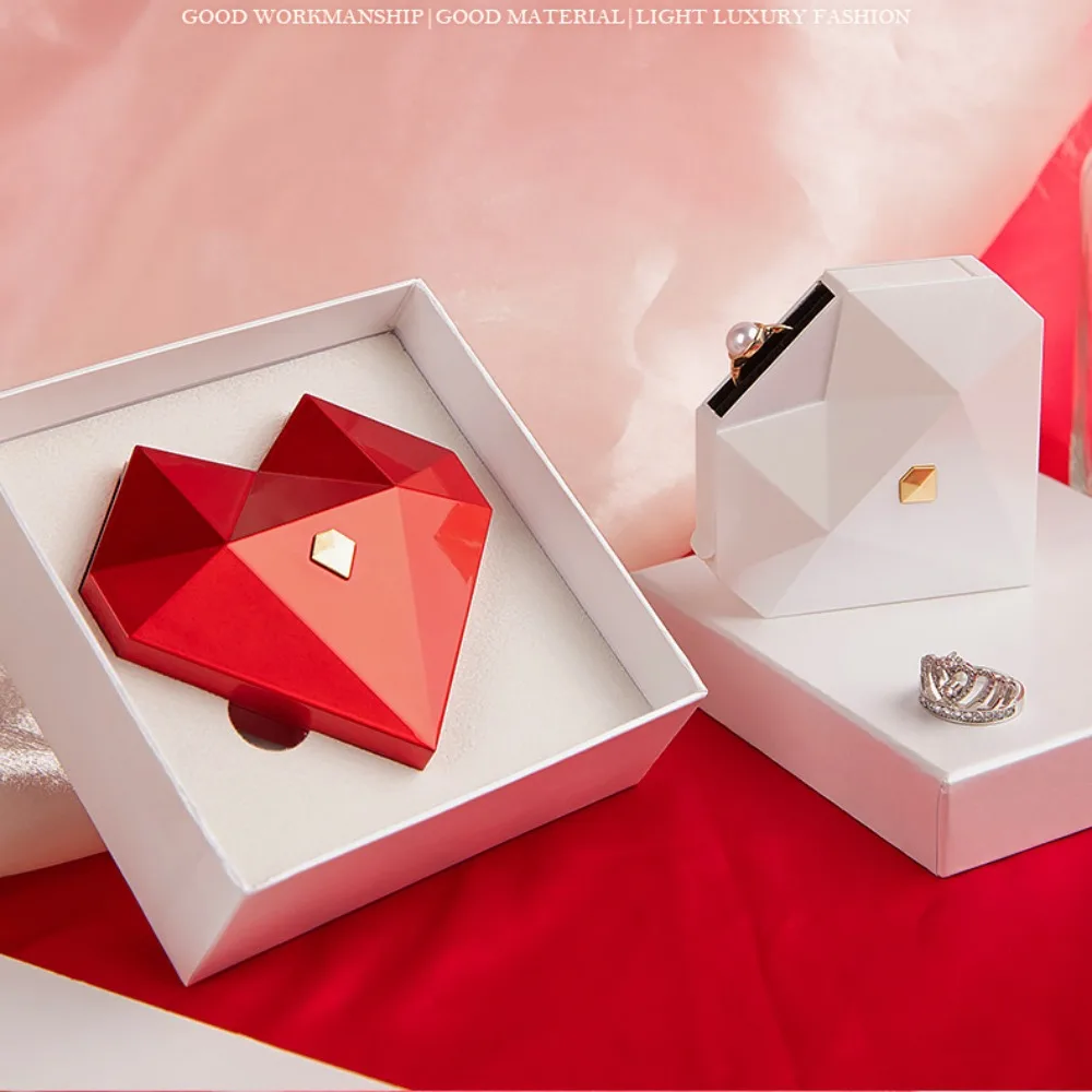 Dustproof Proposal Ring Box Waterproof Red Heart Diamond Ring Box Elegant White Auto Pop Up Jewelry Box Valentine's Day