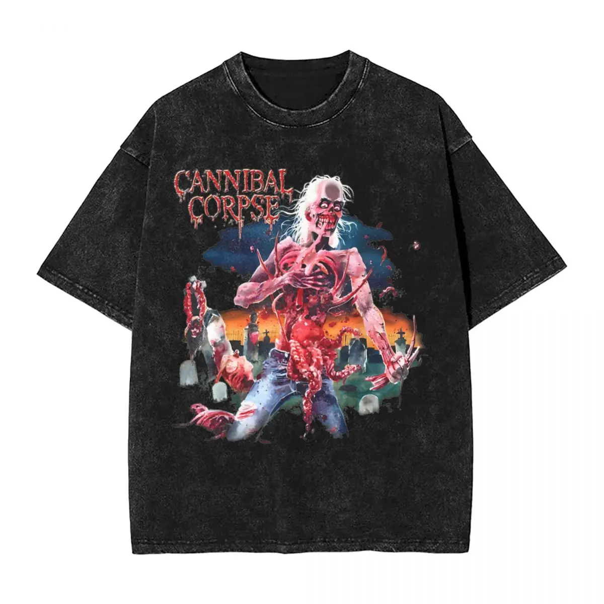 Oversized Washed T-Shirt Cannibal Corpse Simple T Shirts Eaten Back to Life Fashion Tshirt for Men Summer Y2K Retro Casual Tops