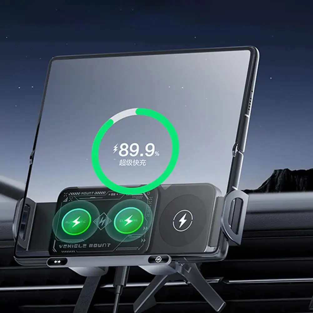 

Dual-coil Wireless Charger 15w Fast Charging Wireless Car Charger Phone Holder with Auto Rotating Mount for Foldable Phones High