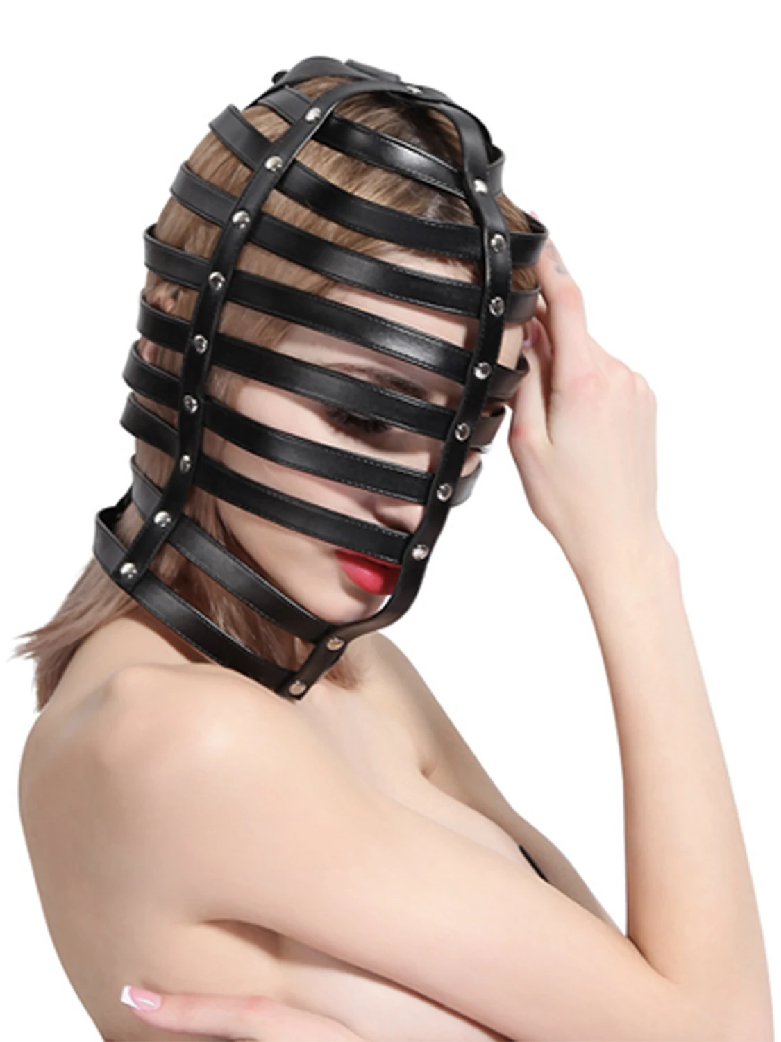 Spiked Gothic Punk Mask PU Leather Half Face HollowMask Cosplay Animal Halloween Adult Game MasqueradeParty