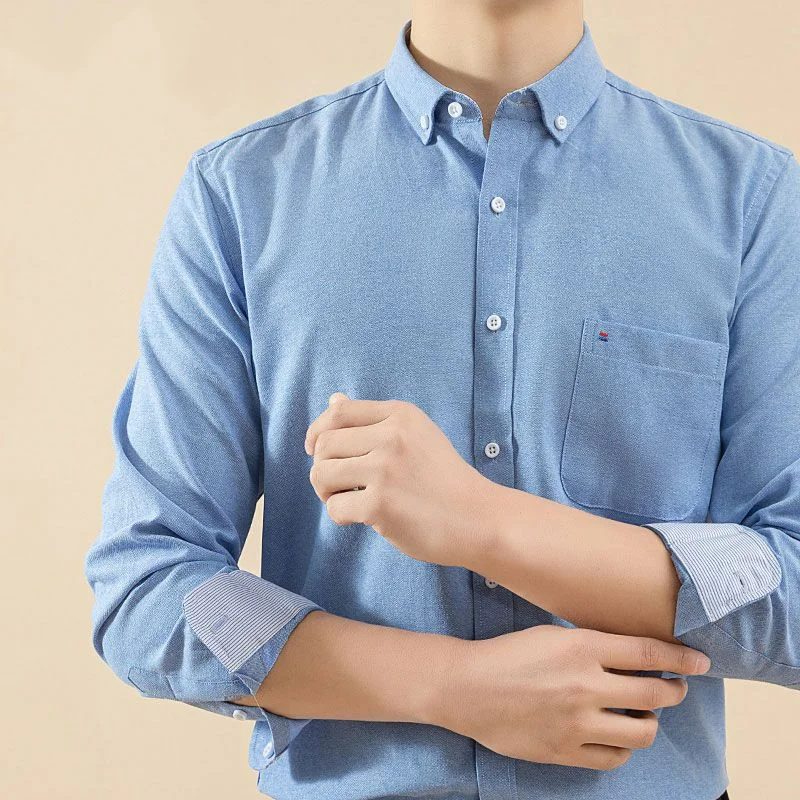 Chemise à rayures à manches longues pour hommes, pur coton, revers, bouton, poche, moyen, américains, décontracté, intelligent, haut, printemps,