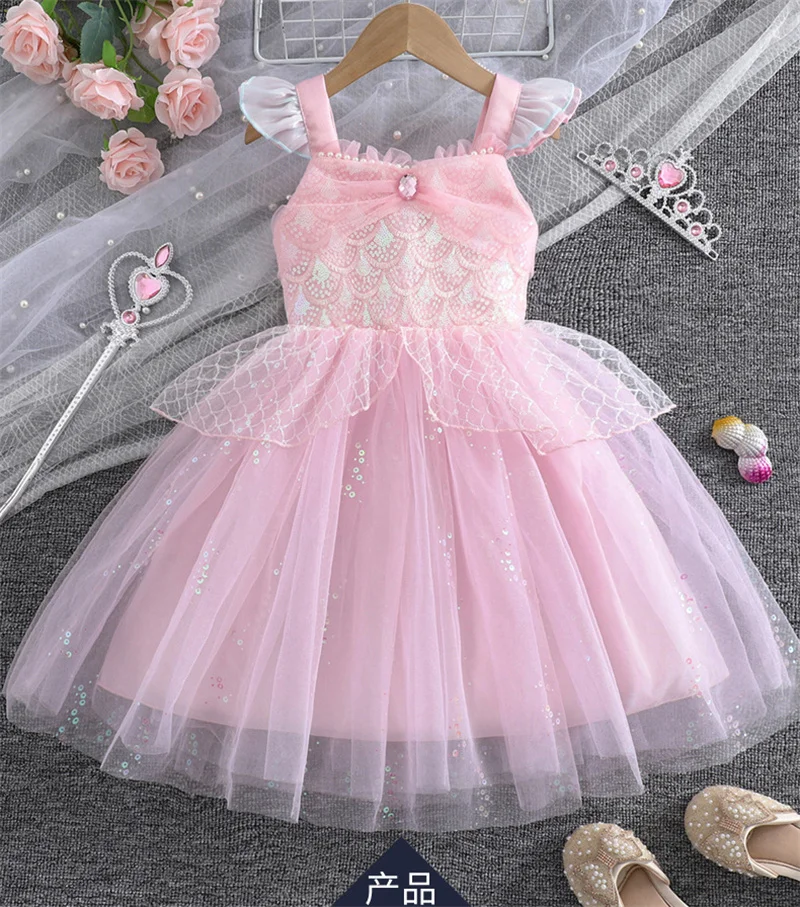 

2026 Girls Tulle Dress Princess Kids Sequined Puffy Ballet Dance Gown Fashion Sleeveless Tutu Skirt Christmas Halloween Vestidos