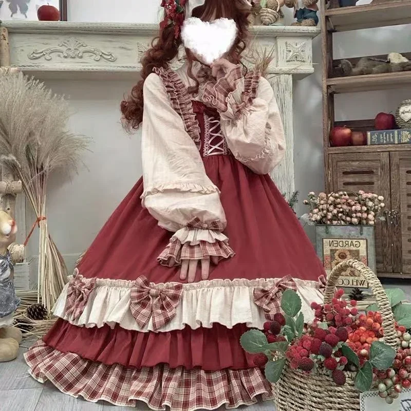 Extra large size 150kg autumn and winter Japanese berry Lolita cape girl long-sleeved dress