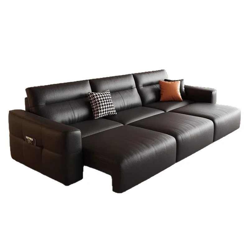 

Minimal electric sofa bed zero against the wall three-person multi-functional retractable leather sofa