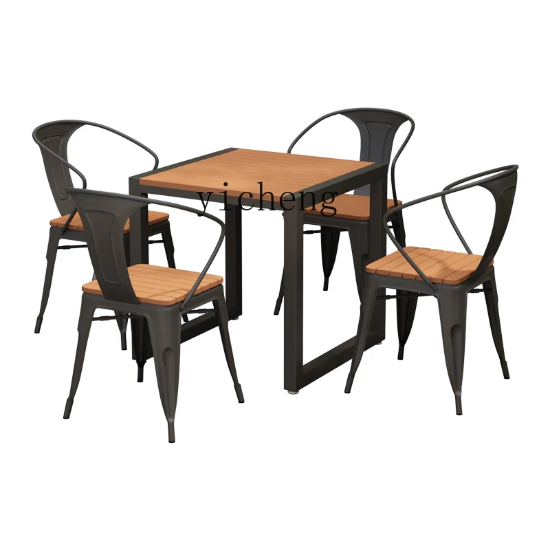 Tqh Outdoor Anti-Corrosion Wood Table and Chair Combination Garden Villa Courtyard Outdoor Sun Protection Anti-Corrosion