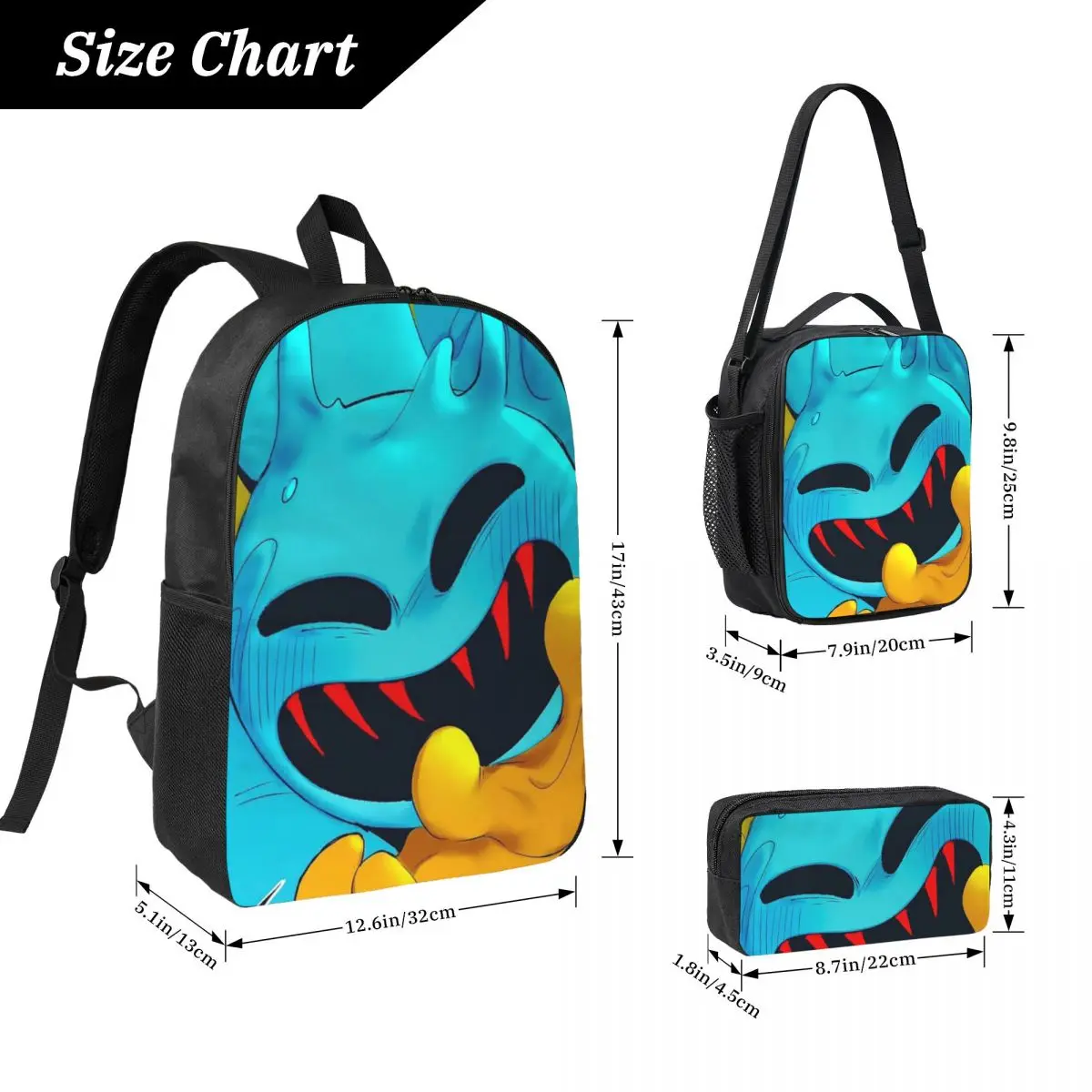 Doey Doughman Horror Pianosaurus Backpack Boys Girls BookBag School Bag Laptop Shoulder Bags 3ps Insulated Lunch Bag Pencil Case