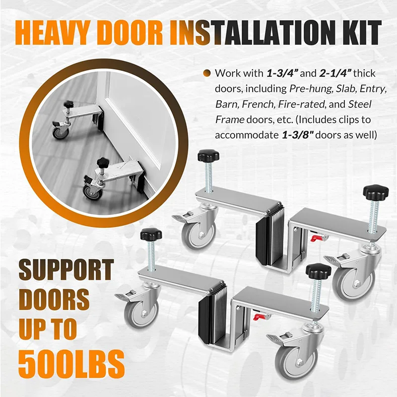 Heavy Door Installation Hardware Tool Kit, Dual-Dolly System for 1-3/4