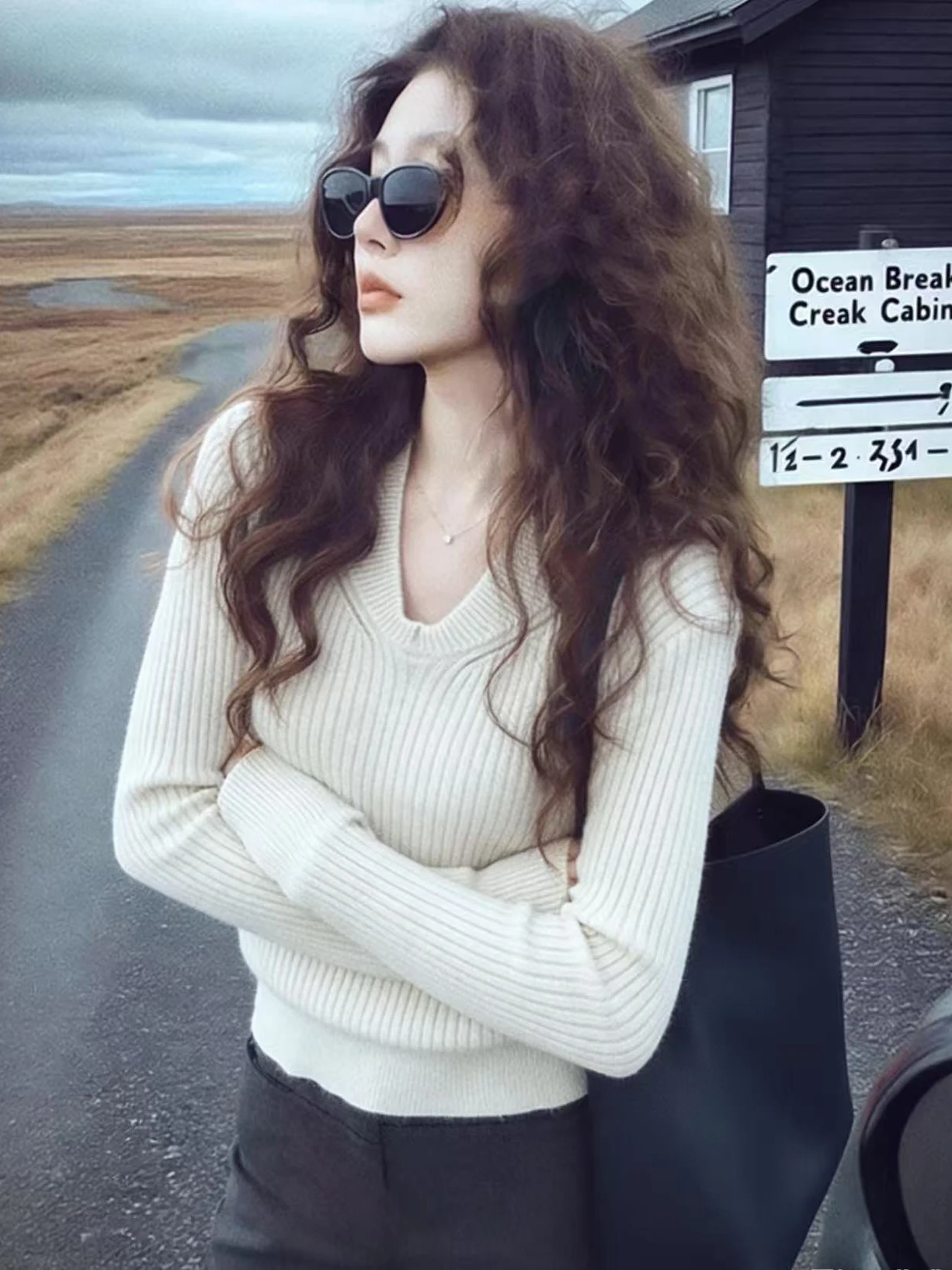 

Ретро-американский вязаный свитер с длинным рукавом и V-образным вырезом, простой, облегающий, для женщин, как базовый слой, мягкий и удобный трикотаж