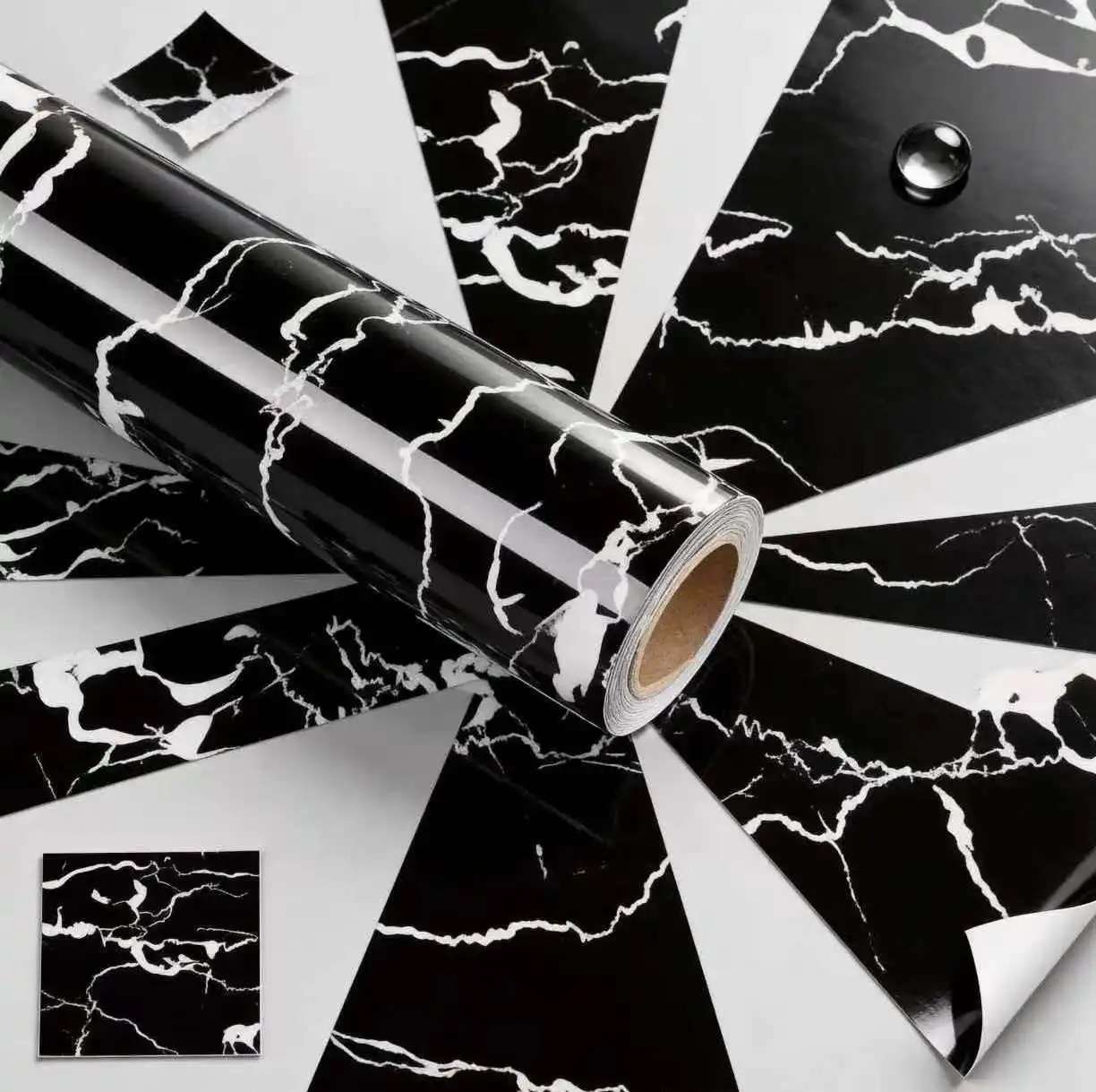 Non-toxic Removable Black Marble Contact Paper Peel Stick Wallpaper for Family Kitchen & Pantry Cabinets Dark Home Decoration