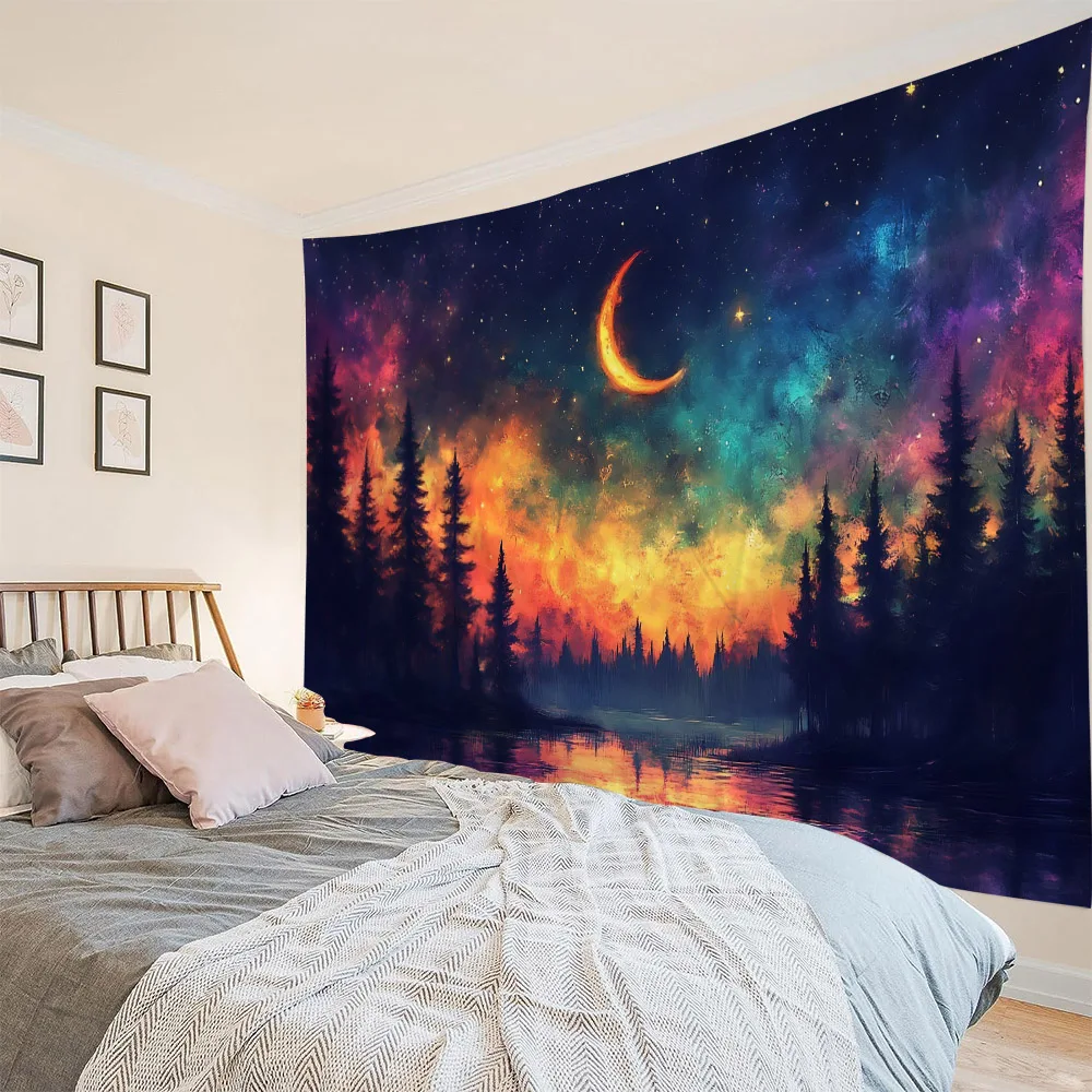 Mist Forest Tapestry, Landscape Wall Hanging Cloth, Aesthetic Art Decoration, Bedroom, Family Living Room, Dormitory Background