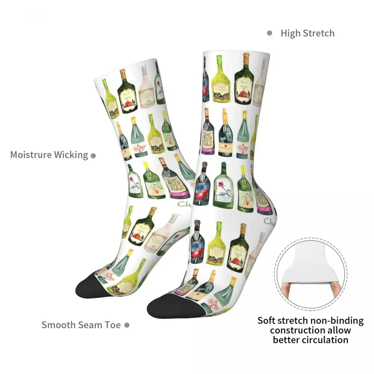 Cheers Wine Bottles Socks Harajuku High Quality Stockings All Season Long Socks Accessories for Man's Woman's Birthday Present