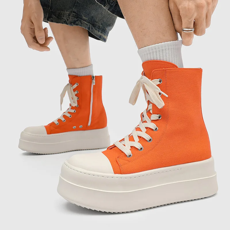 

2025 latest college style couple high-top thick-soled heightening big head men's and women's four-season zipper board shoes