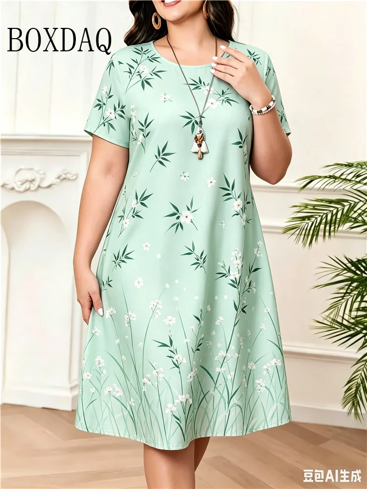 Women's Sundress Mini Dress Short Sleeve Floral Print Summer Casual O-Neck Loose Dresses Plus Size 2026 Female Clothing Vestidos