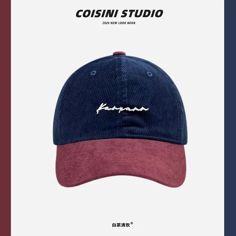 New Simple Letter Embroidery Color Matching Corduroy Baseball Caps for Women Spring and Autumn Casual Versatile Retro Men's Hat