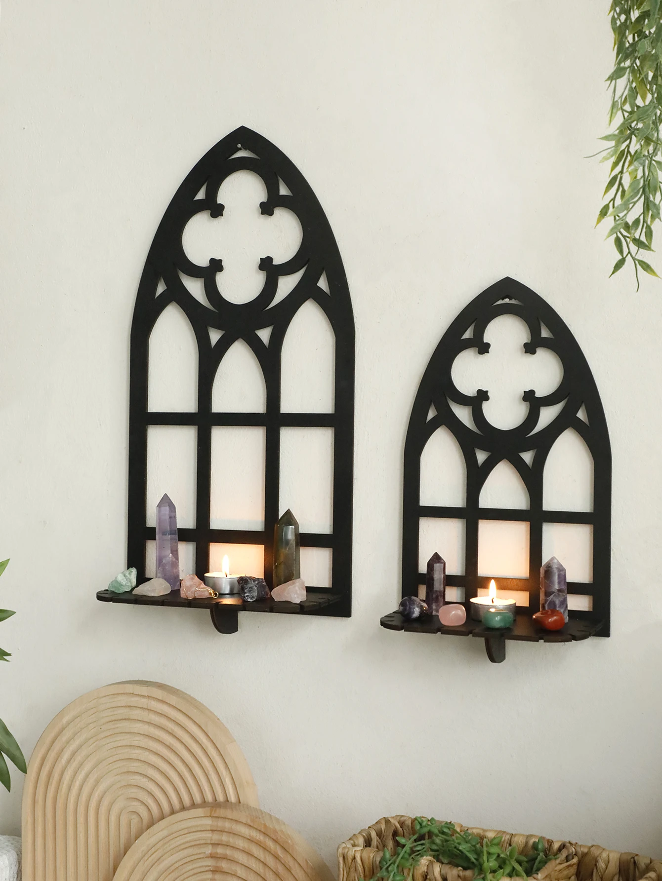 Gothic Wooden Hollow Wall Hanging Wall Decor Vintage Cathedral Arch Frame Goth Room Decor Rustic Spooky Decorative for Bedroom