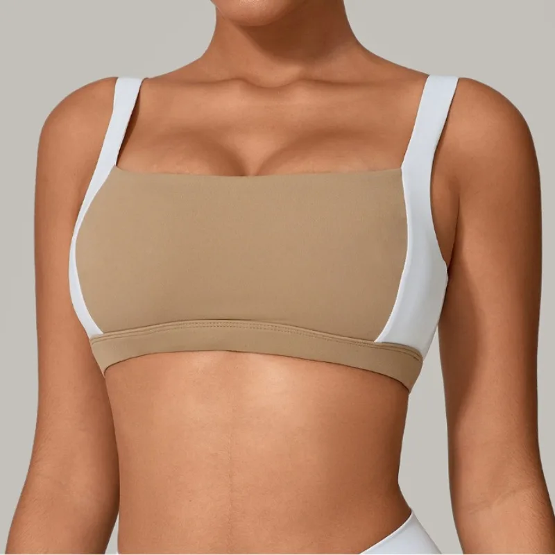 

Women's Wide Strap Yoga Bra - Color Block Backless Quick-Dry Shockproof Running Fitness Top for Gym Workout