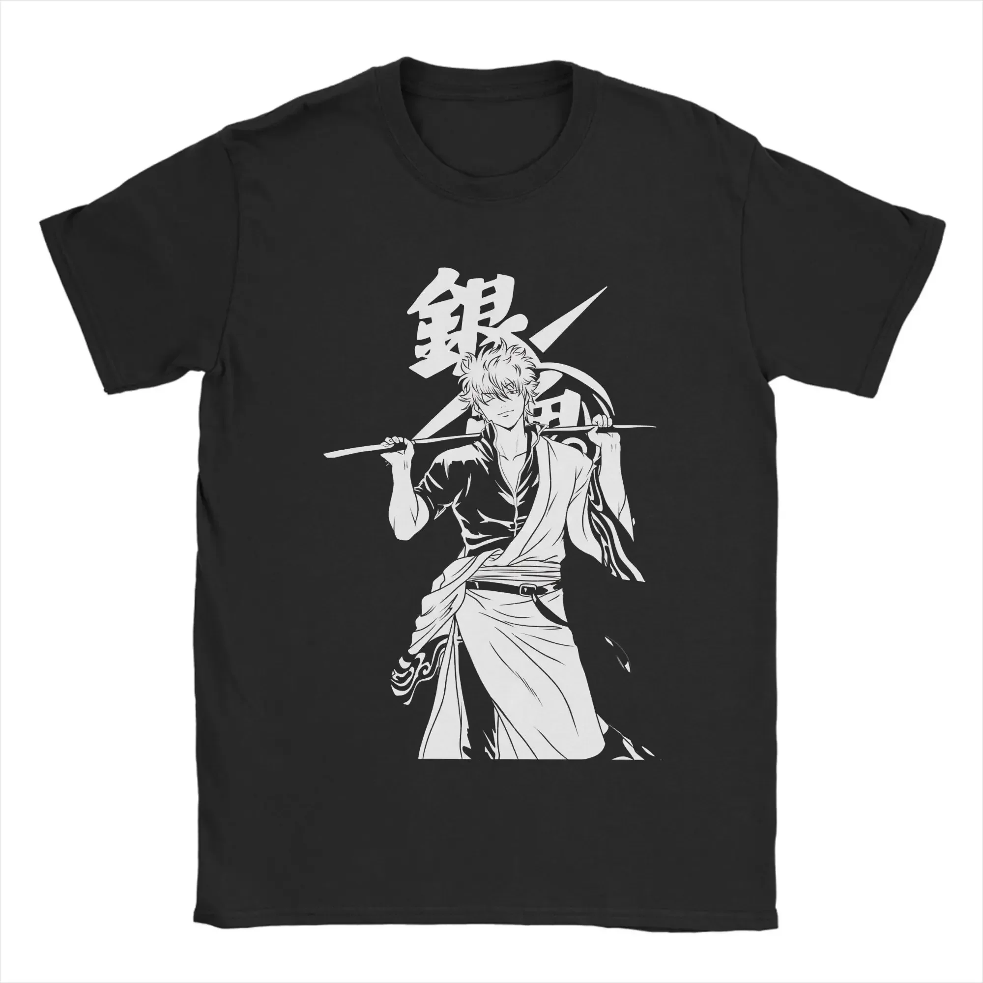 Summer Gintama Sakata Gintoki Anime T-shirt Vintage Washed Unisex Harajuku Streetwear Casual Tee for Fans