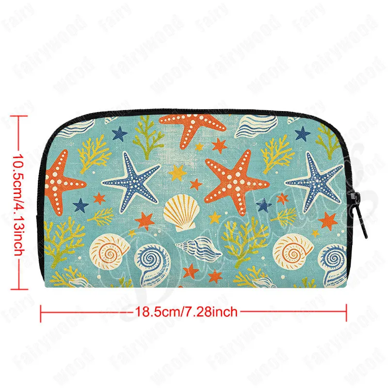Marine Life Shell Conch Coral Starfish Print Wallet Ocean Nautilus Women Purse Credit Card Key Holder Coin Bag Long Wallet Gift