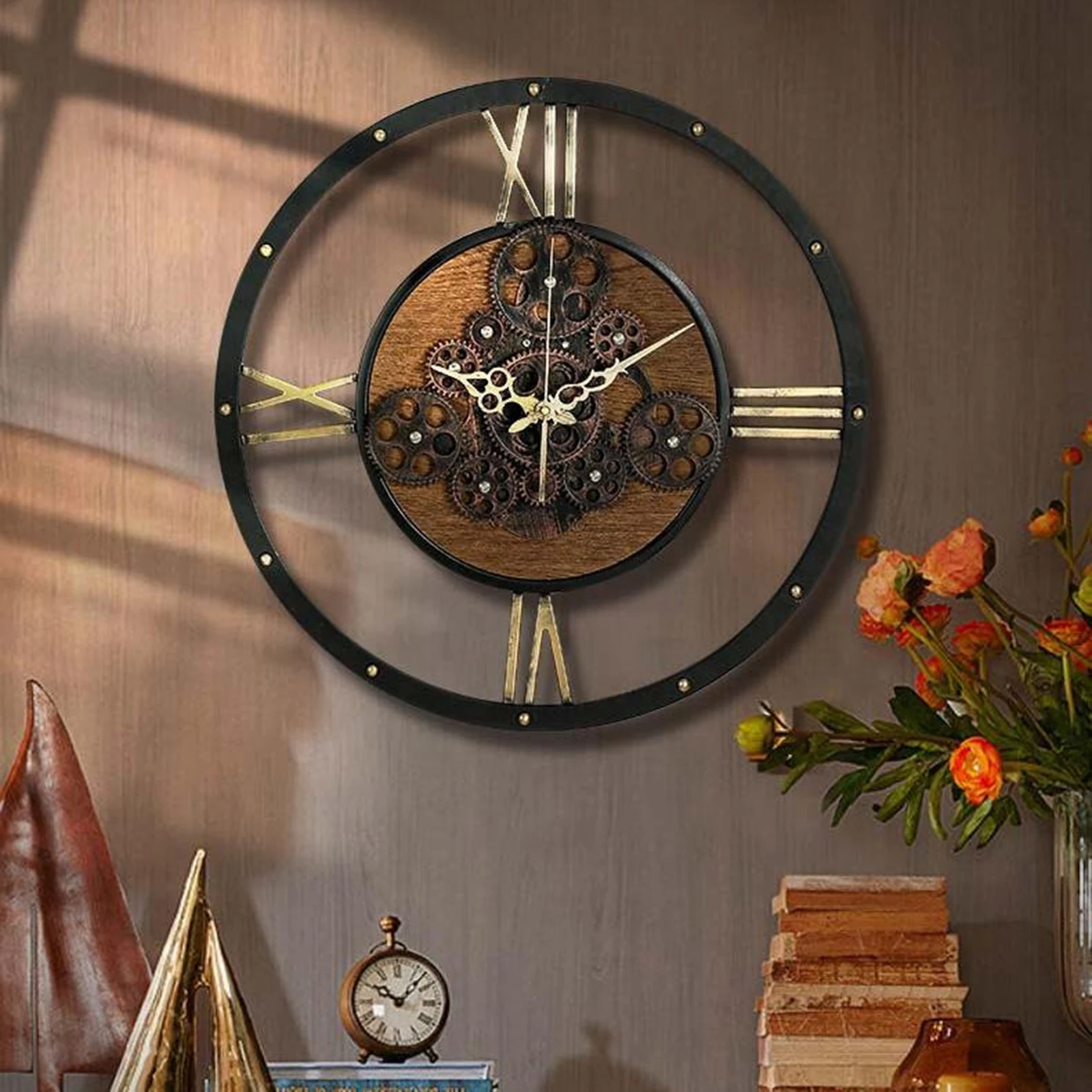 

50cm Wall Clock American Vintage Gear Wall Clock Silent Industrial style Personalized Living Room Large diameter Bedroom Clock