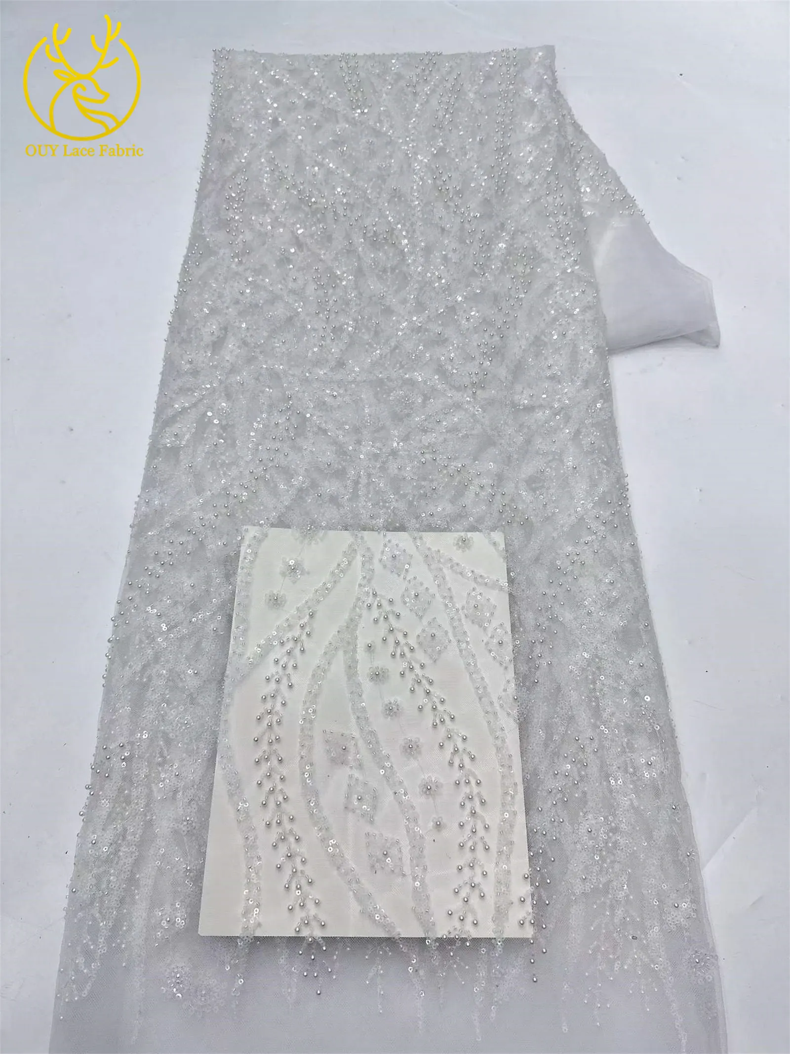 Schwarzer Afrikanischer Pailletten-Perlen-Spitzenstoff 2026 Modischer Nigerianischer Pailletten-Tüll-Spitzenstoff für Hochzeitskleider 5 Yards – Detail 25