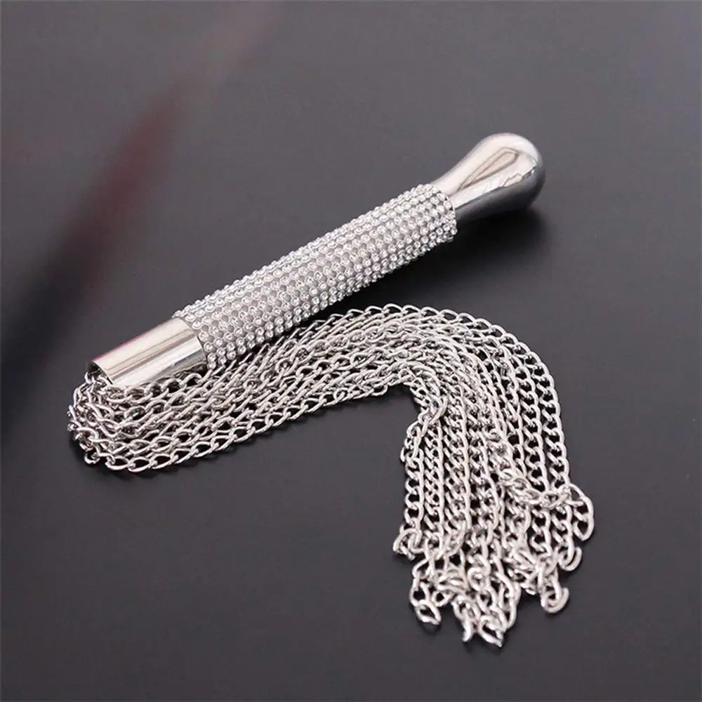 44CM Metal Alloy Chain Tassel Short Horse Riding Whip Crop Crystal Handle