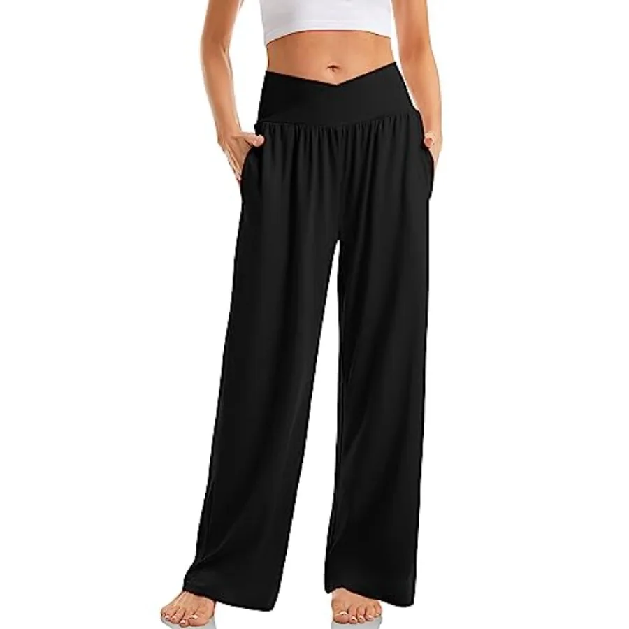 

TARSE Women's Wide Leg Casual Loose Pants Yoga Sweatpants Comfy Crossover High Waisted Lounge Pajama Flowy Pants with Pockets