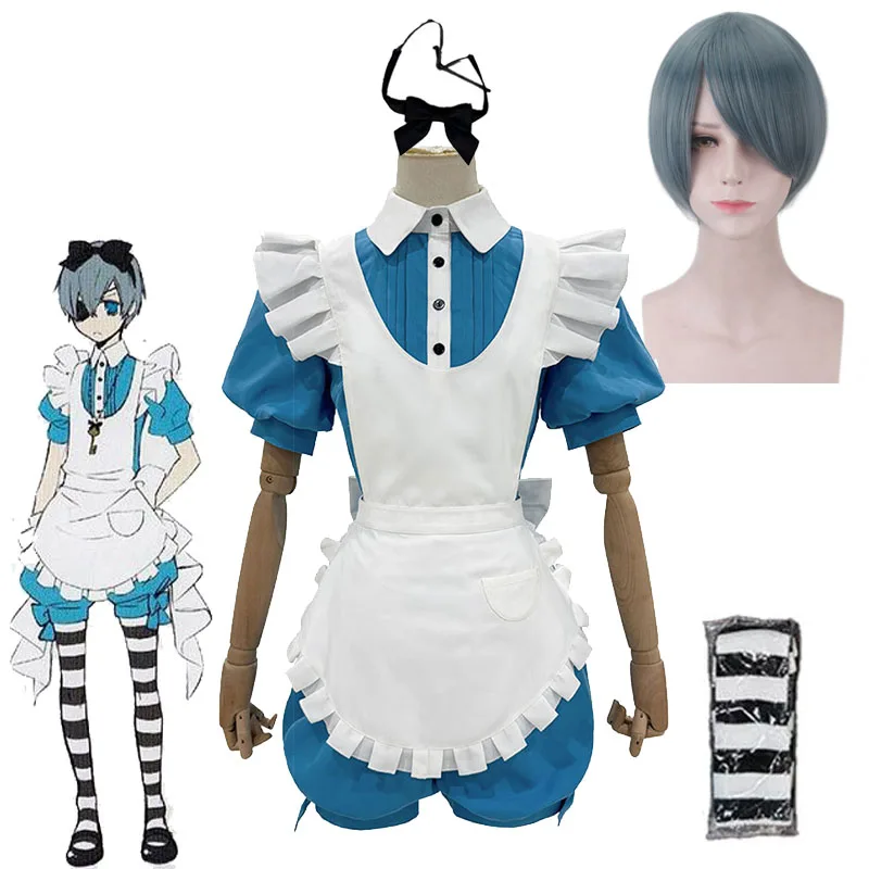 

Черный дворецкий Сиэль, карнавальный костюм и парики, головные уборы, Алиса в стране чудес, Сиэль Фантомхайв, униформа горничной, костюмы аниме на Хэллоуин