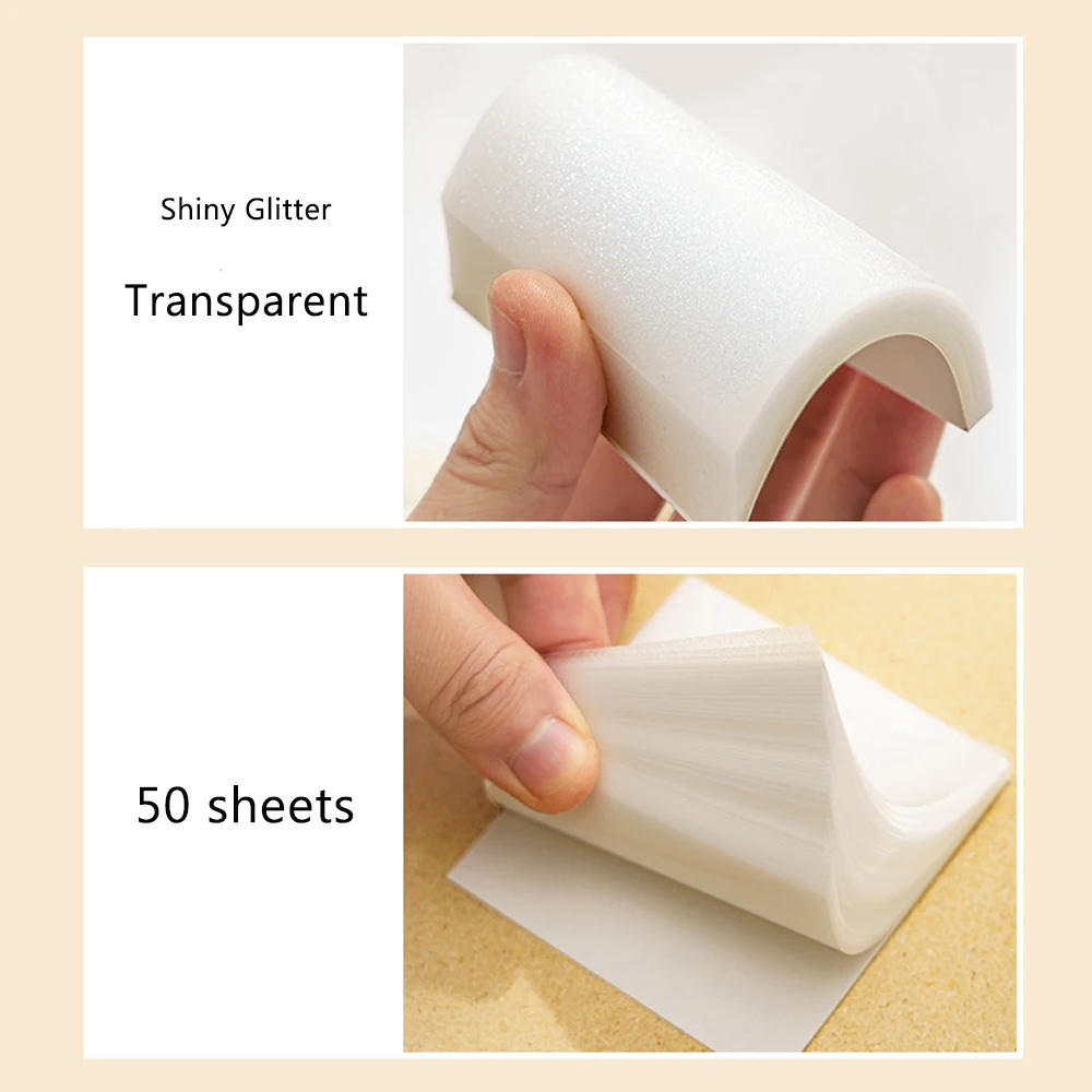50 Sheets Shiny Glitter Transparent Sticky Notes for School Student Note-taking