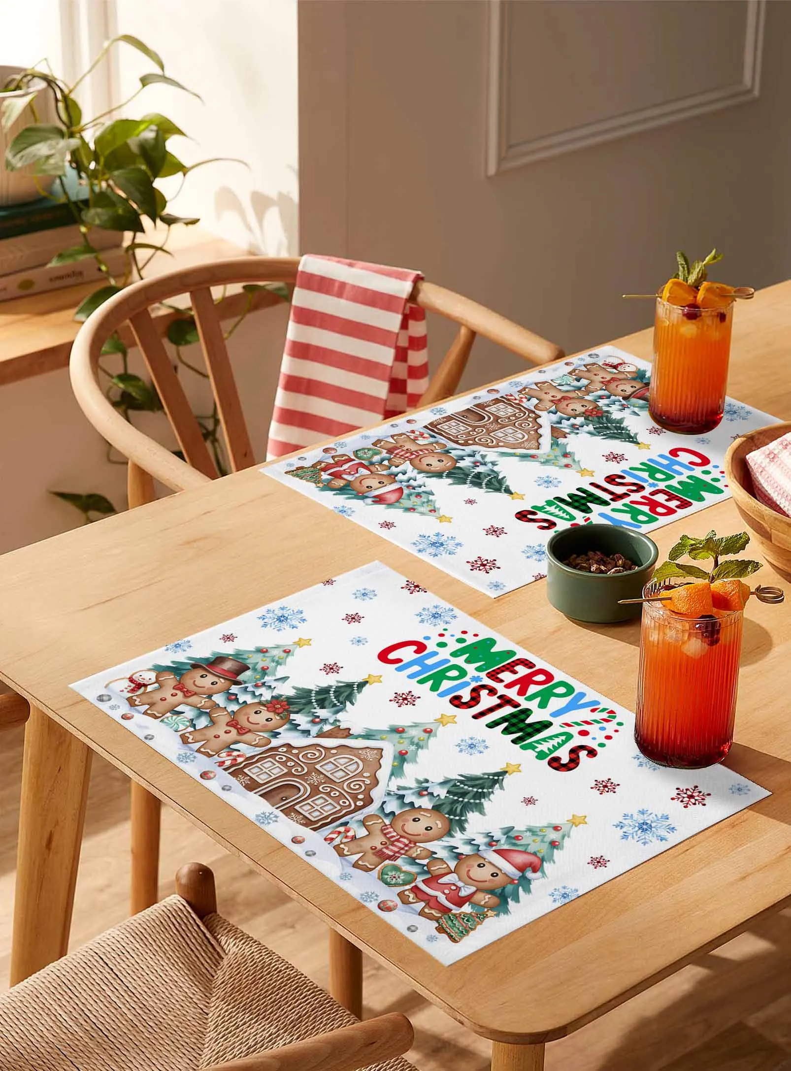 

4/6 Pcs Merry Christmas Gingerbread Man Placemat Wedding Party Dining Decor Linen Table Mat Kitchen Accessories